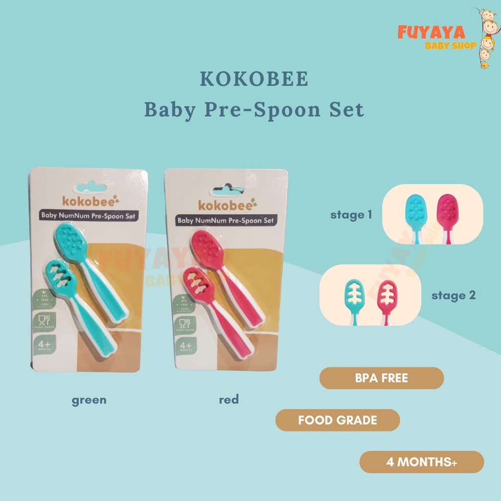 Kokobee Baby Pre-Spoon Set / Sendok Makan Bayi / Training Spoon /BLW / Dips Glacier spoon / numnum t