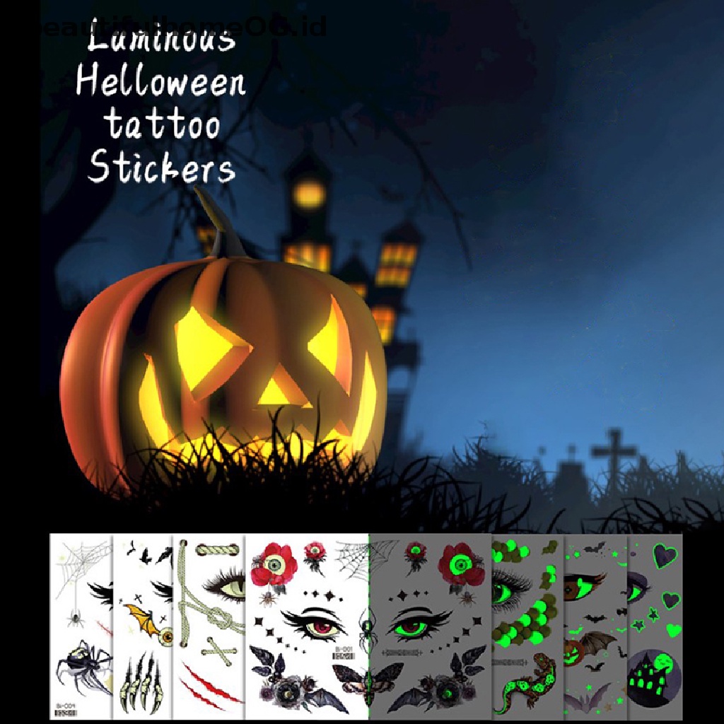 // Kecantikan// Stiker Tato Wajah Halloween Bercahaya Neon Stiker Wajah Sementara **