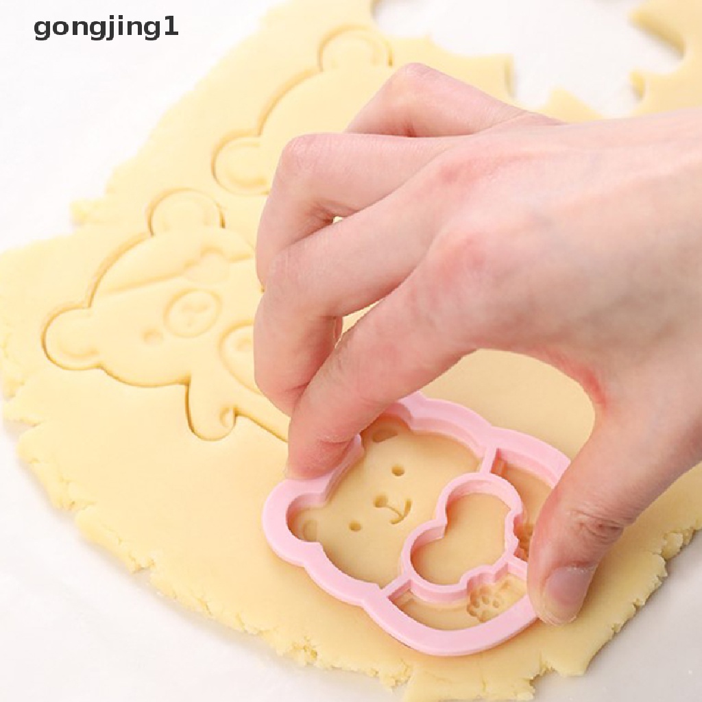 Ggg 2/4Pcs Cetakan Beruang Lucu Cookie Bear Stamper Biscuit Cutter Set DIY Cetakan Kue ID