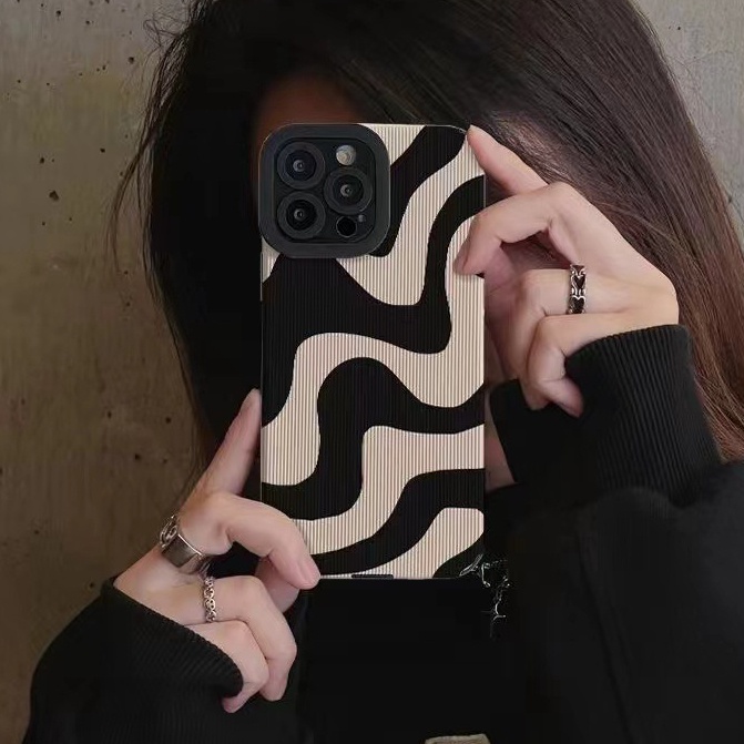 【Lamb Skin】zebra-stripe Leather Soft Case for IPhone 6S 7 Plus 8 Plus X XS XR XS Max 11 13 12 14 PRO Max 14 Plus 12 13 Mini Ins Fashion Twisted Stripe Girl Women's Gift Black White