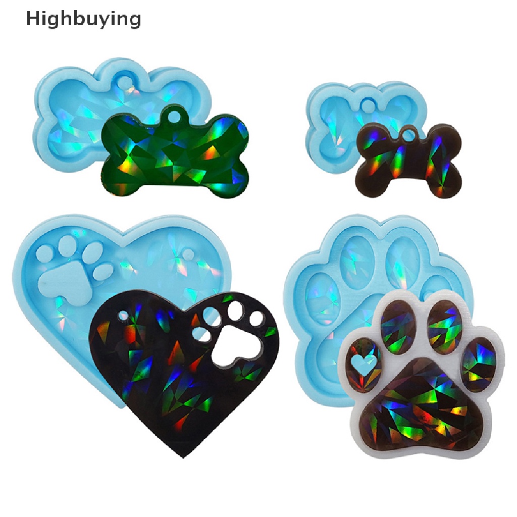 Hbid DIY Horaphic Heart Cats Paw Bone Charm Silicone Mold Light and Shadow Pet Tag Gantungan Kunci Liontin Kristal Epoxy Resin Cetakan Glory