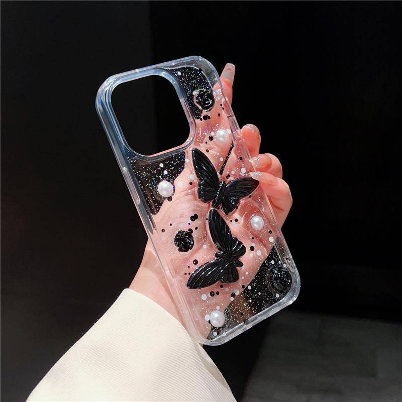 Casing Ponsel Bening Kupu-Kupu Glitter Lucu Untuk iPhone 14 13 12 11 Pro MAX Plus Mini Cute Crystal Transparan Back Cover Untuk iPhone X XS MAX XR 7 8 Plus SE 2022 2020