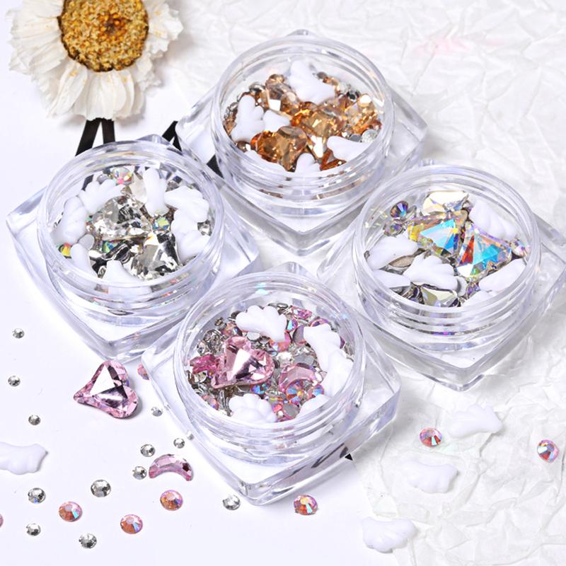 3d Kuku Berlian Imitasi Merah Muda Hati Bintang Bagian Kuku Seni Dekorasi Resin Pesona Kuku Flatback Permata Logam Studs Aksesoris Manicure