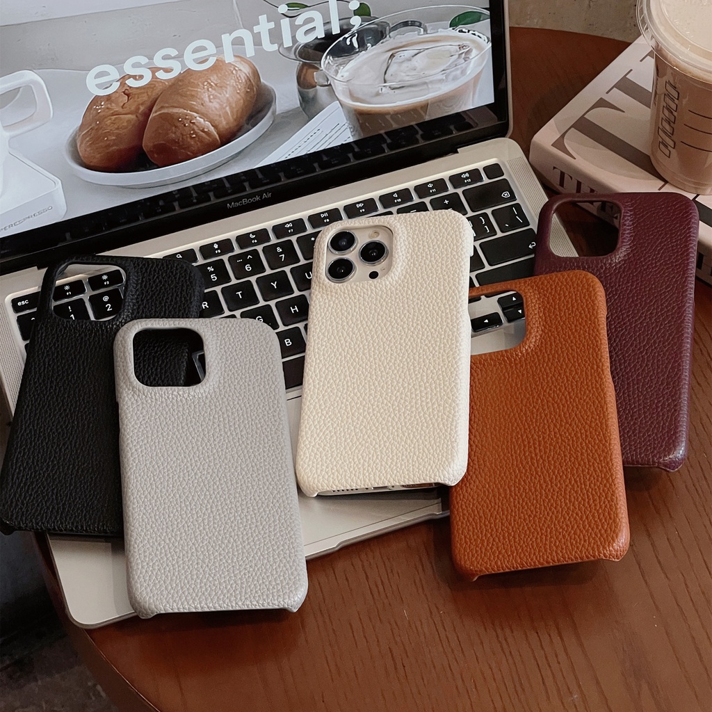 IPHONE Casing Ponsel Bahan Kulit Keras Motif Leci Mewah Untuk Iphone14 13 12 Pro Max14 Plus Proteksi Cover Casing Iphone14 Pro Max