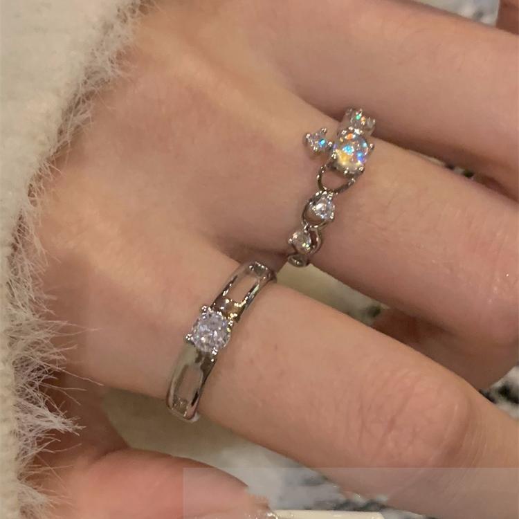 Cincin Perak925 Terbuka Berkilau Berlian Putri Mahkota moonstone ring lady korea