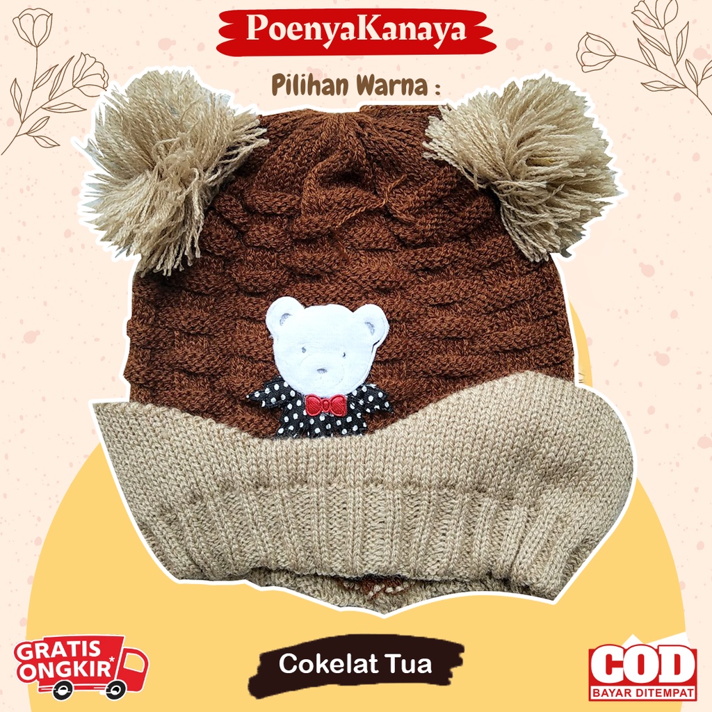 Topi Kupluk Rajut Bayi ANYAM Topi Rajut Pompom TP32