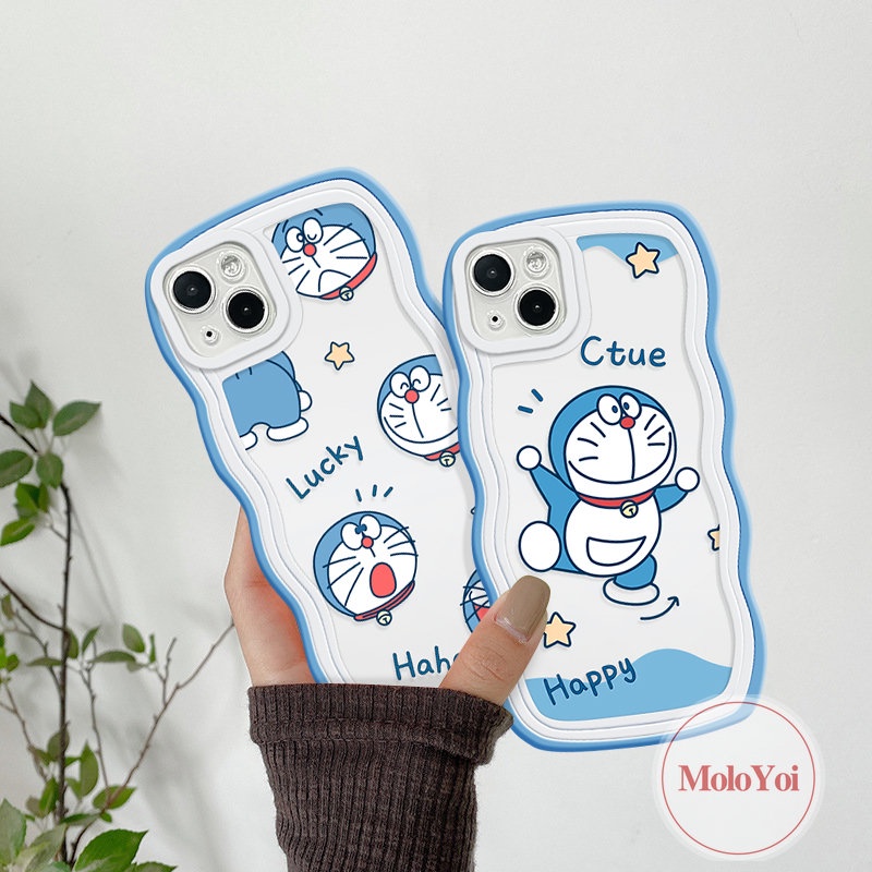 Kompatibel Untuk iPhone 7Plus XR 11 12 14 13 Pro Max X XS Max 7-6s 8 6 14 Plus SE 2020 Soft Tpu Lovely Cat Kartun Doraemon Case Soft Tpu Wavy Edge Back Cover