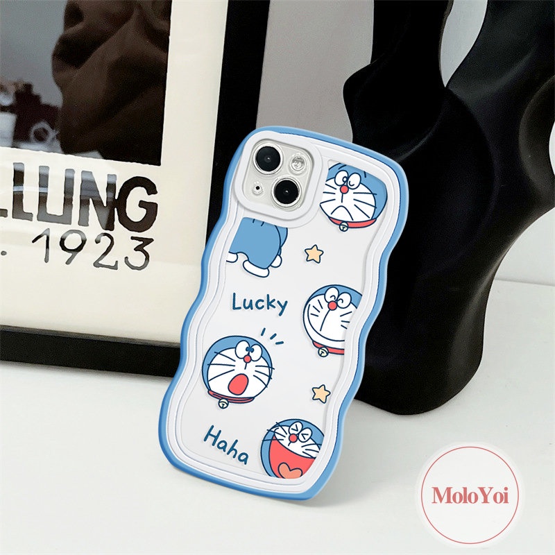 Kompatibel Untuk iPhone 7Plus XR 11 12 14 13 Pro Max X XS Max 7-6s 8 6 14 Plus SE 2020 Soft Tpu Lovely Cat Kartun Doraemon Case Soft Tpu Wavy Edge Back Cover