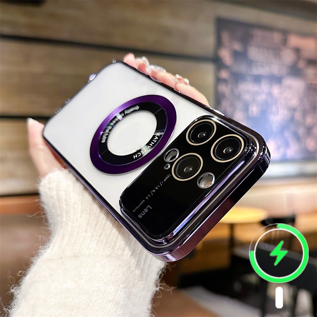 Casing Lensa Pelindung Kamera Mewah iPhone 14 Pro Max case Iphone13 12 Pro Max14 Plus Promax metal magnetic ring Transparan Bening Perlindungan shock hard back cover