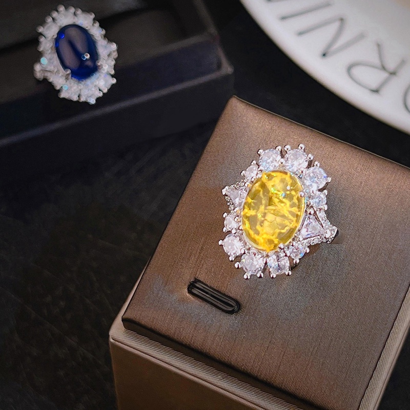 Cincin Emas Safir Kuning Biru Simulasi Royal Retro Mewah Gaya Perancis Baru Untuk Wanita Fashion Warna Perak Pernikahan Ring