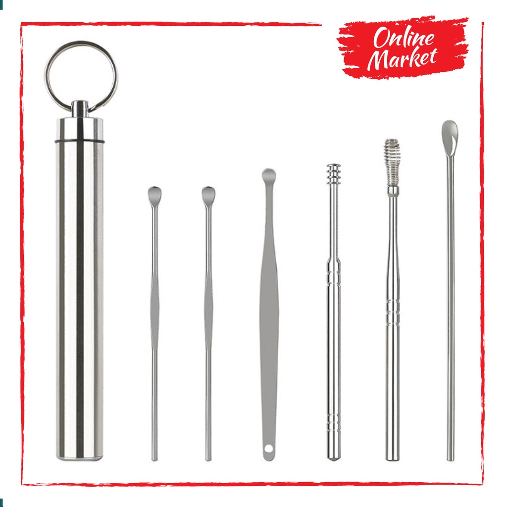 Pembersih Telinga - Set Alat Korek Kuping Stainless Steel dengan Pouch Penyimpanan