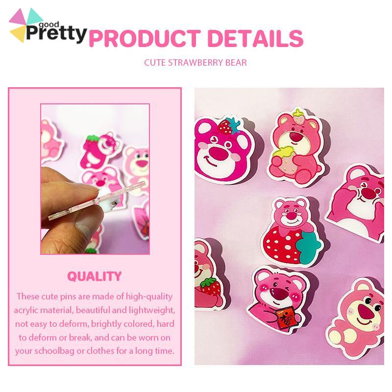 Lencana Aksesoris Pakaian Kepribadian Bros Akrilik Kartun Beruang Stroberi Lucu Lencana - PD