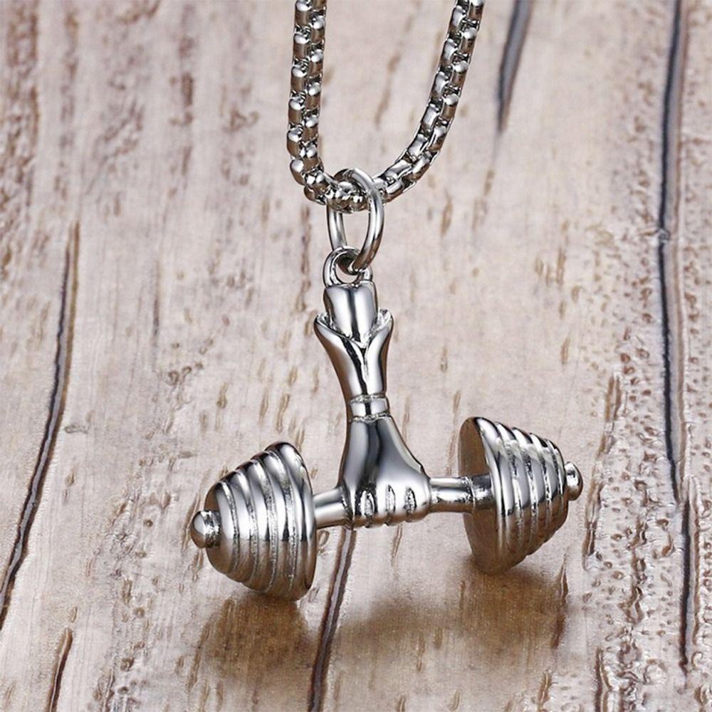 Mxbeauty Perhiasan Pria Silvery Golden Male Aksesori Gaya Jalanan Baja Titanium Vintage Hip Hop Dumbbell Pendant