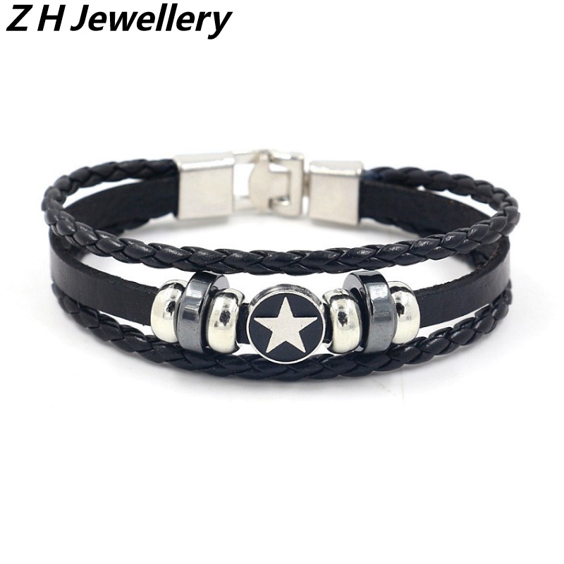 [Z H Perhiasan] Vintage Rock Star Rivet Gelang Kulit Pria Dan Wanita Fashion Stainless Steel Multilayer Manik-Manik PU Gelang Punk Pesta Perhiasan Aksesoris