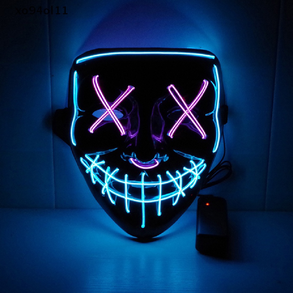 Xo Halloween Topeng LED Pesta Menyala Topeng Warna Campur Glow In Dark Cosplay Mask OL