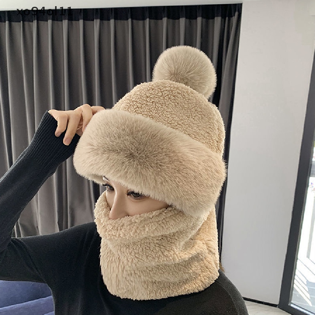 Xo Musim Dingin Beanie Syal Set Berkerudung Untuk Wanita Bulu Kasmir Leher Hangat Rusia Outdoor Ski Windproof Hat Tebal Mewah Berbulu Kupluk OL