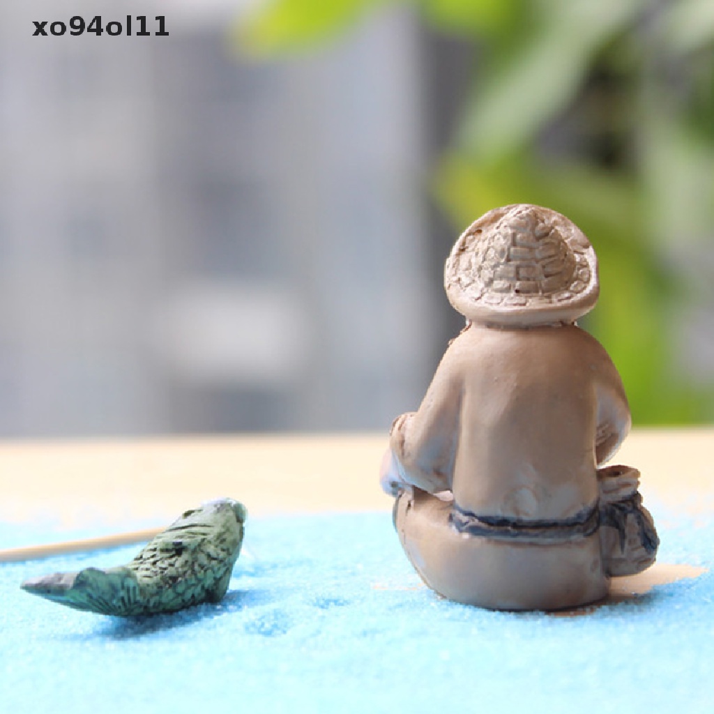 Xo Memancing Orang Tua Resin Figure Patung Ornamen Taman Lanskap Mikro Kerajinan Taman OL