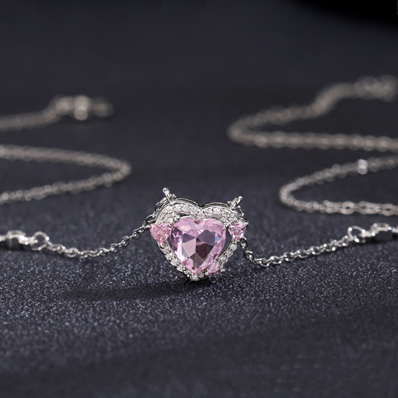 Kalung Hati Batu Permata Pink Mewah Untuk Wanita Elegan Zirkon Rantai Liontin Kalung Perhiasan Aksesoris