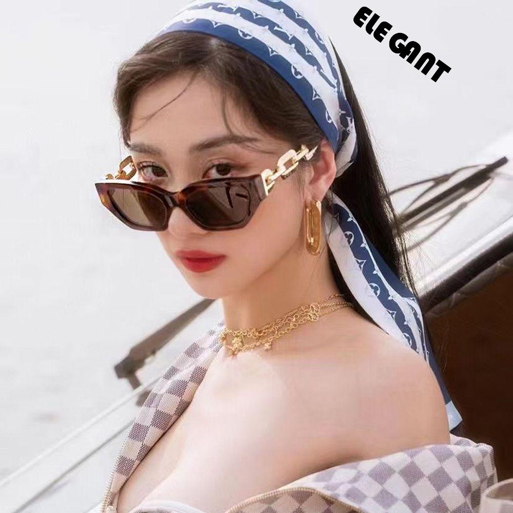 [Elegan] Kacamata Hitam Mata Kucing Wanita Wanita Perjalanan UV400 Rantai Kacamata Bingkai Korea Cat Eye Eyewear