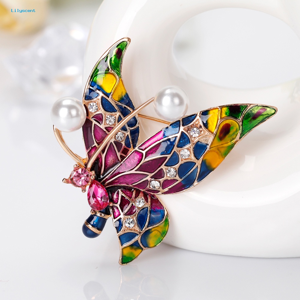 Lilyscent Wanita Retro Multicolor Enamel Mutiara Imitasi Antennae Kupu-Kupu Bros Pin Perhiasan