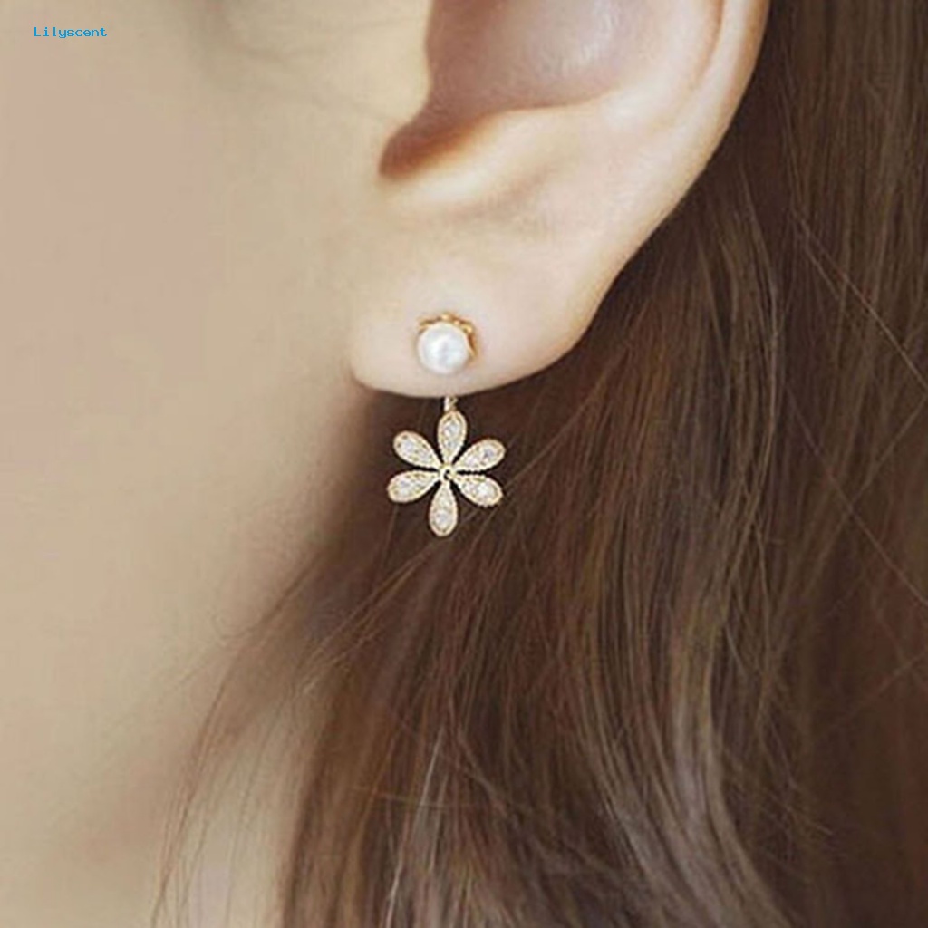 Anting Stud Bentuk Bunga Lilyscent Untuk Travel Flower Faux Pearl Stud Earrings Indah