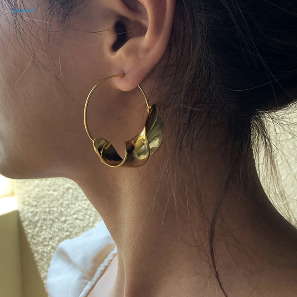 Lilyscent 1pasang Anting Wanita Vintage Perhiasan Aksesoris Bertekstur Golden Statement Earrings Retro