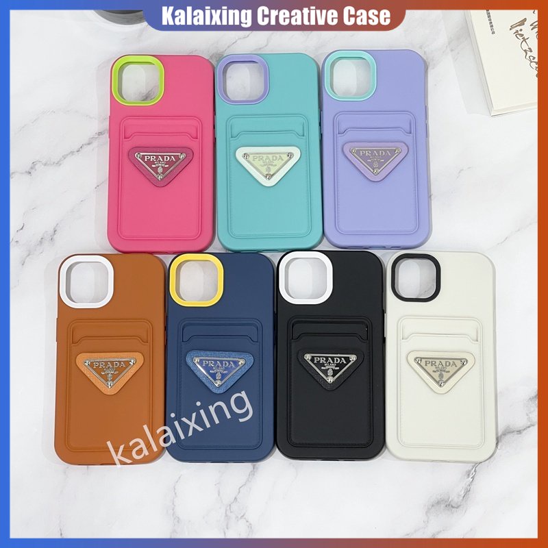 Casing Slot Kartu Prada 3D Untuk iPhone 14 Pro 13 12 Pro Max Case 11 Pro Max 6 7 8 Plus Silikon Lembut Warna Warni Skin Feel Back Cover