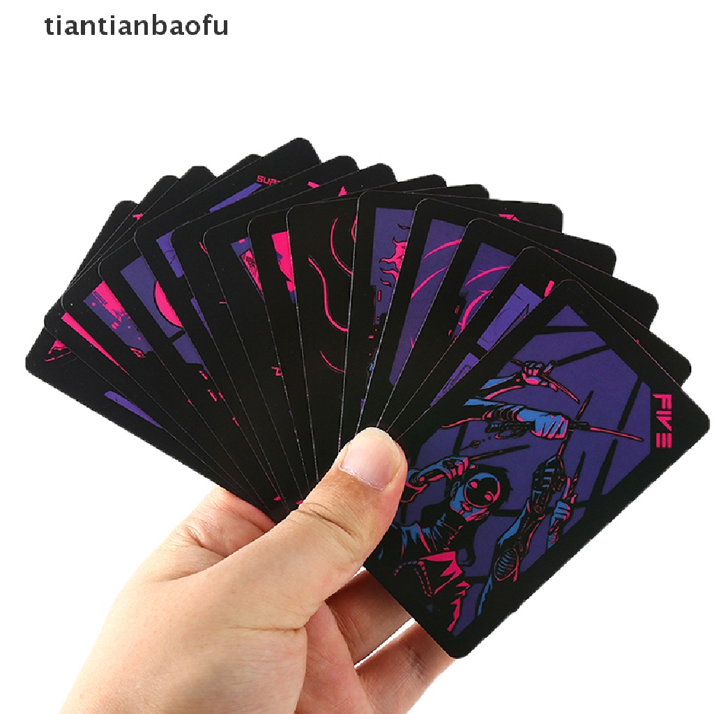 [tiantianbaofu] Kotak Besi Neon Bulan Tarot Kartu Ramalan Ramalan Deck Party Game Card w/Butik Manual