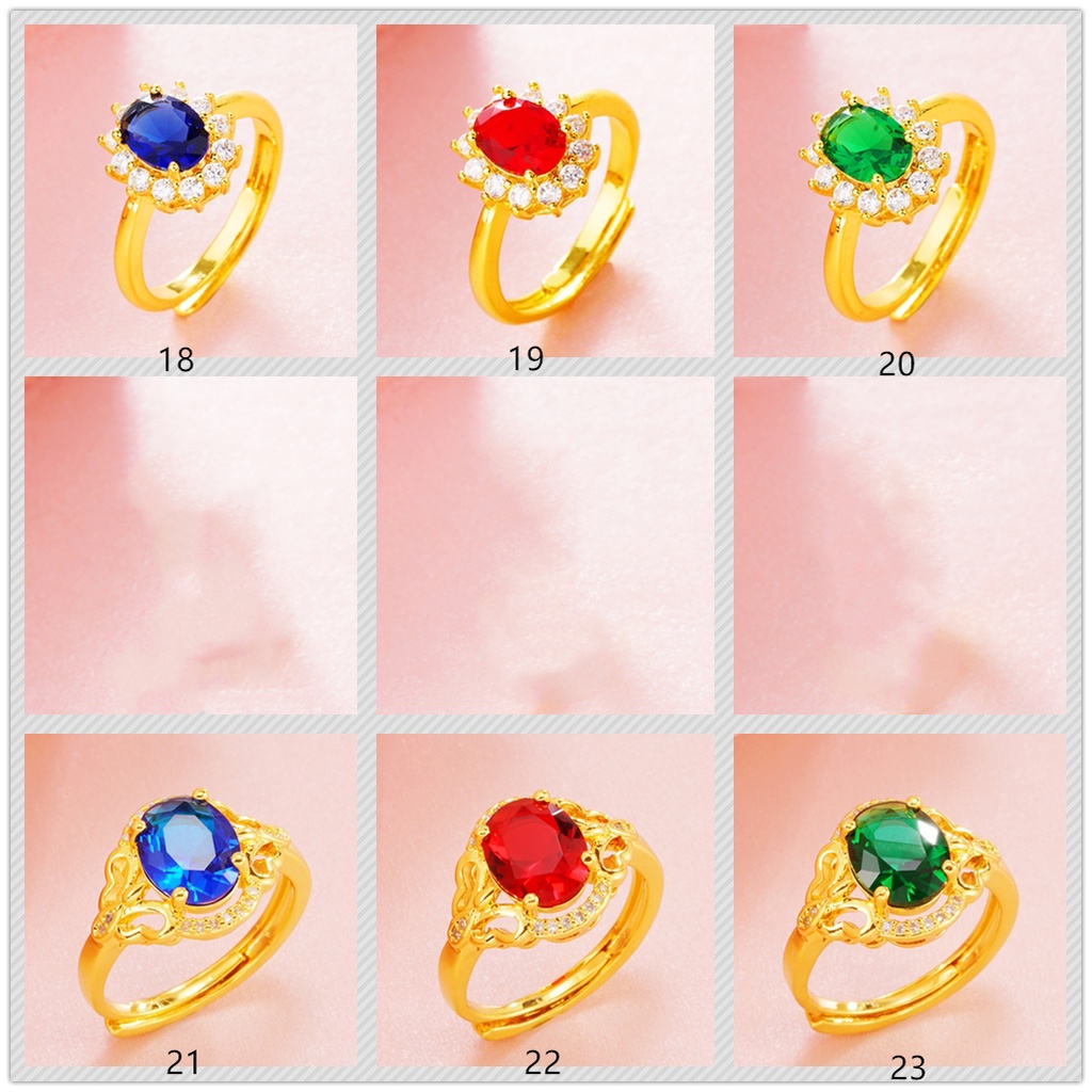 Goldkingdom Aksesoris Perhiasan Fashion Ready Stock Mewah Lapis Emas Ruby Safir Zamrud Cincin Dengan Berlian