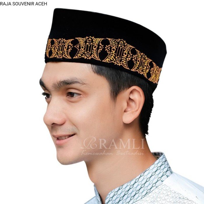 Songkok Peci hitam motif Pintu Aceh Emas - 5