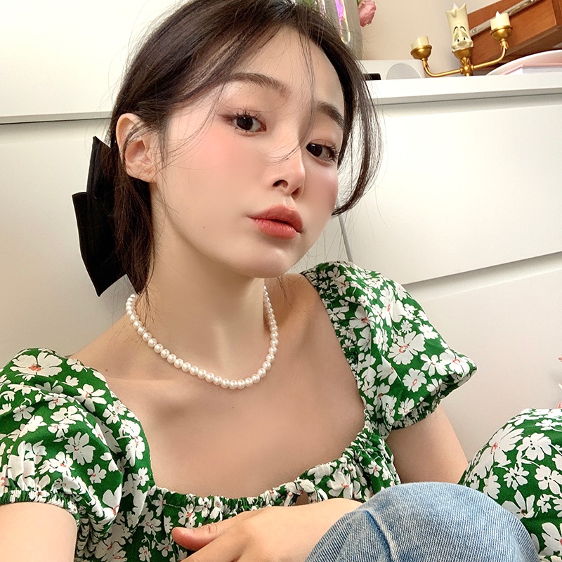 4 /6/8mm Kalung Mutiara Cahaya Desain Niche Mewah Klavikula Choker Rantai Aksesoris Untuk Gadis Manis