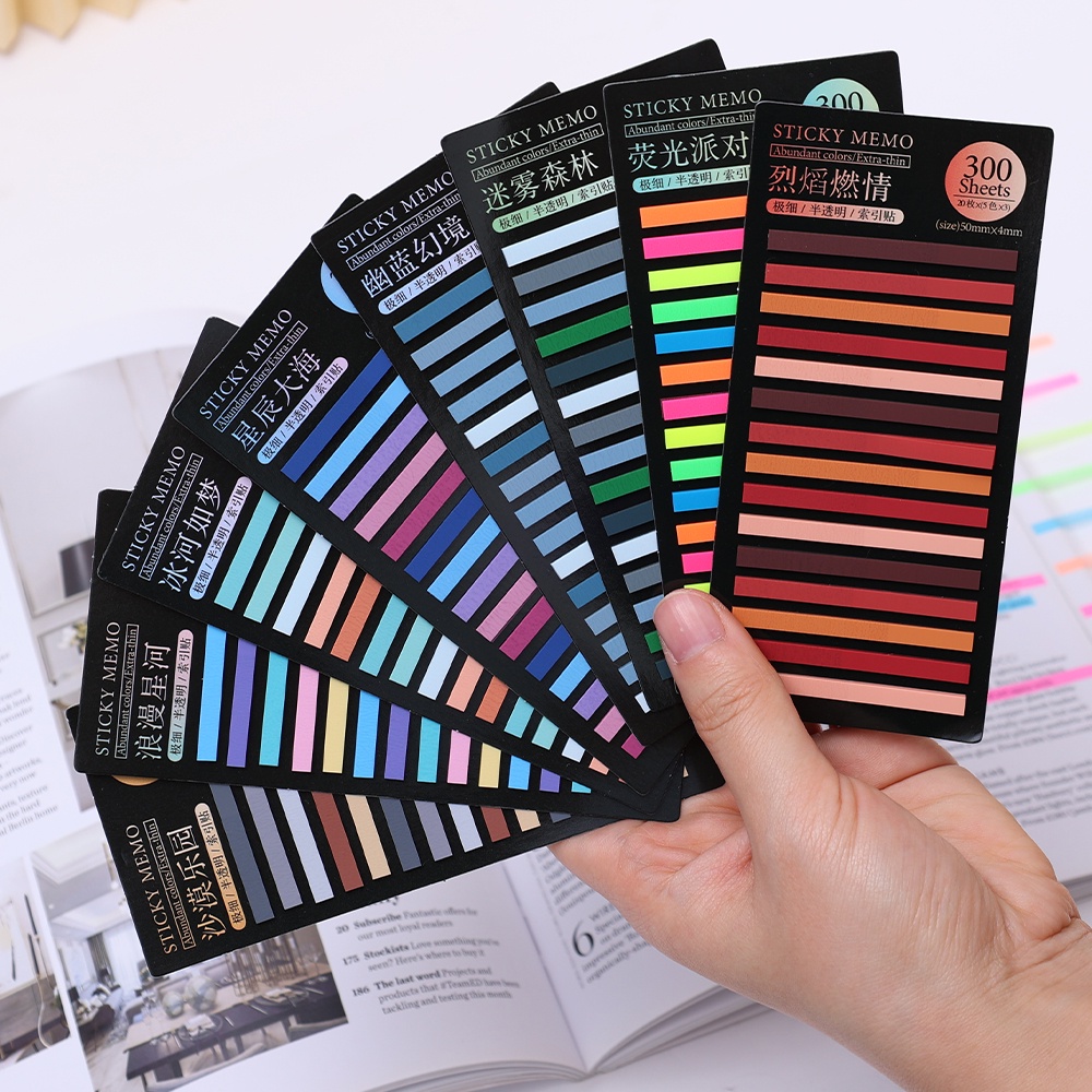 300pcs Bendera Tabs Indeks Ultra-fine Semi Transparan Warna-Warni Stik/Label Neon Panjang Stiker Perekat Baca