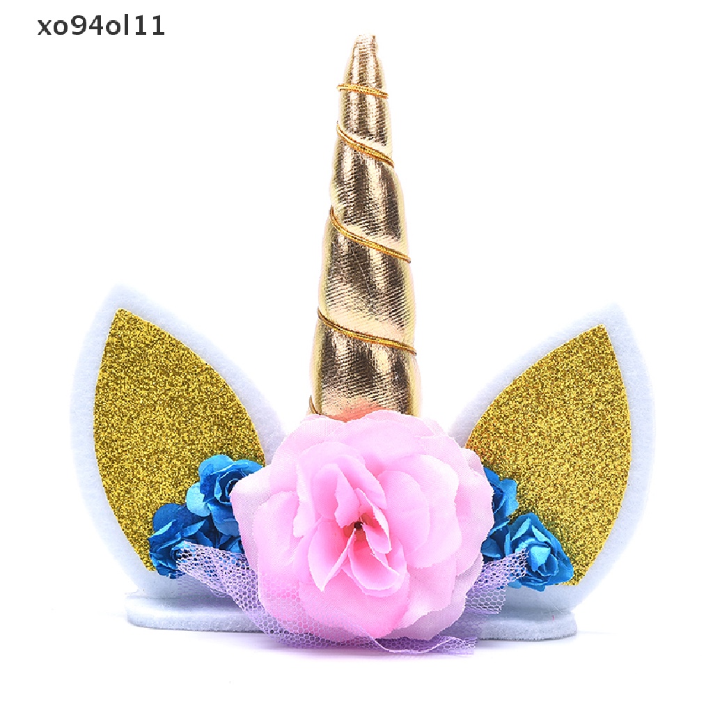 Xo 3pcs/Set Unicorn Tanduk Bulu Mata Topper Kue Ulang Tahun Dekorasi Pesta Ornamen Prop OL