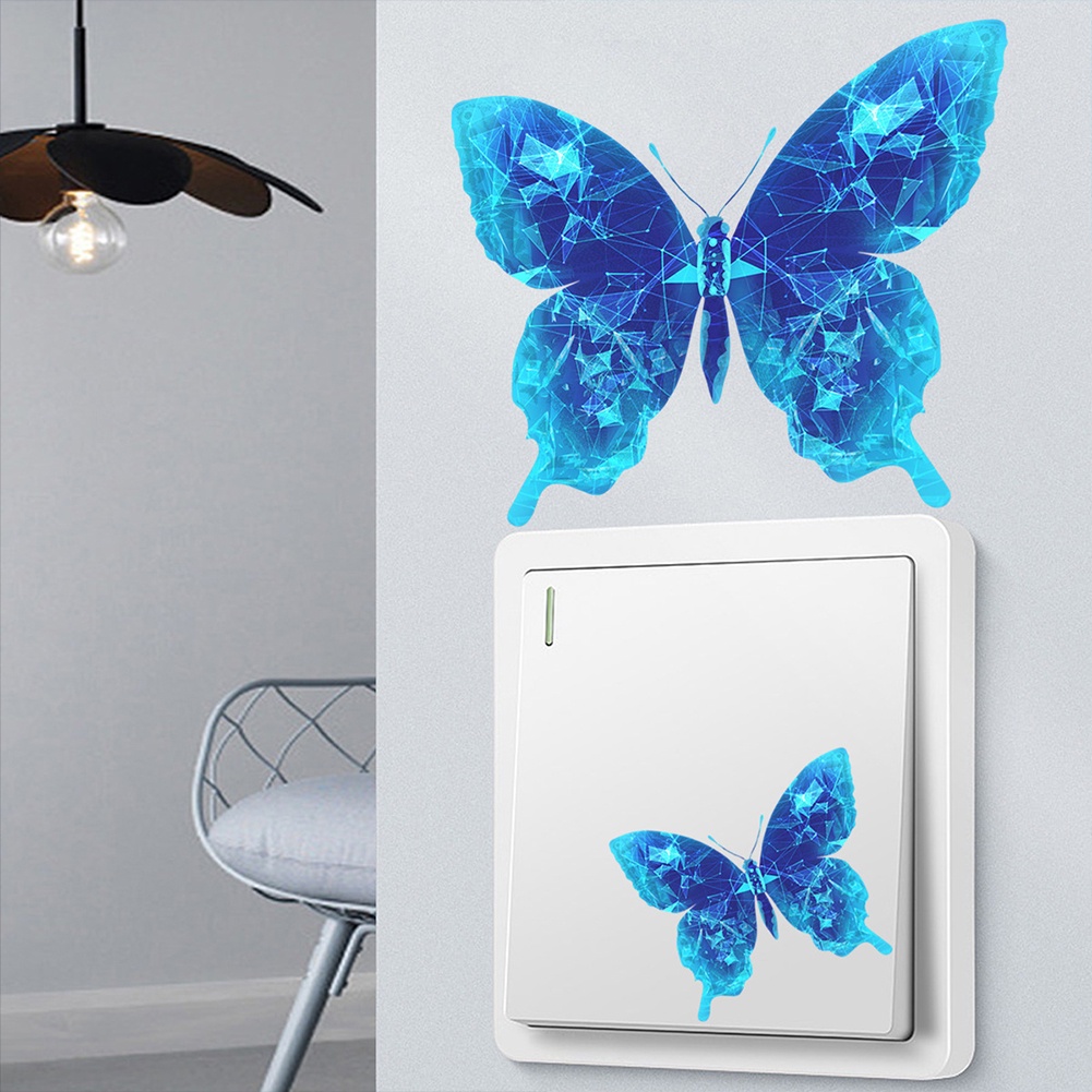 Saklar Lampu Decals Kupu Biru Luminous Sticker Art Decal Saklar Dekorasi Wallpaper 1set