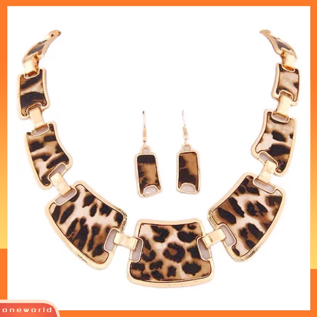 [ONE] 1set Statement Kalung Berlebihan Besar Mewah Elegan Retro Leopard Wanita Kait Anting Kit Fashion Perhiasan