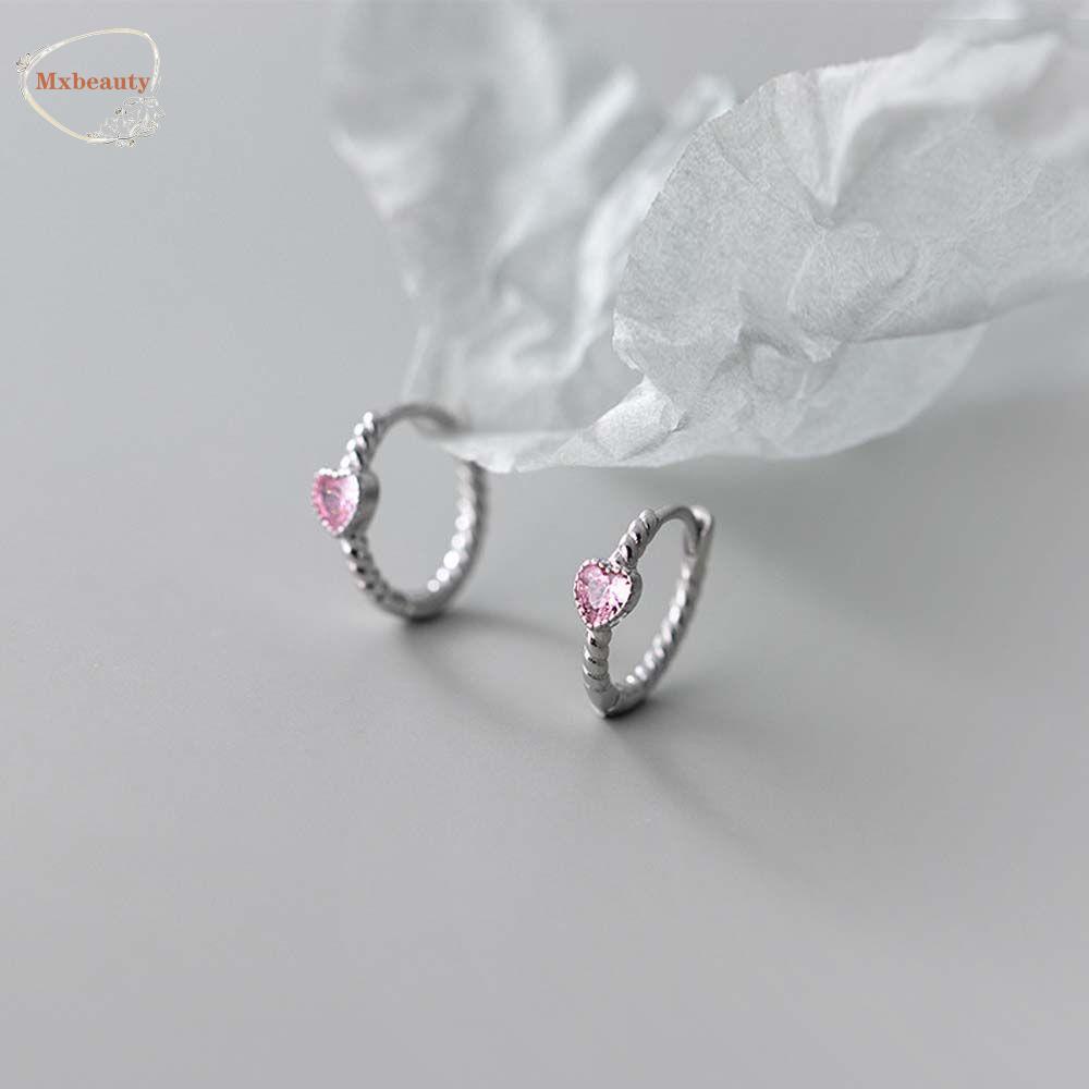 Mxbeauty Anting Hoop Elegan Temperamen Hadiah Merah Muda Cinta Hati Perempuan Gadis Aksesoris Telinga Anting Korea