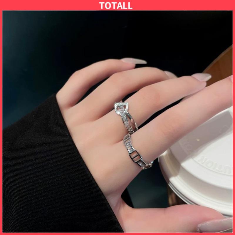 COD Cincin Huruf D Desain Wanita Kepribadian Mode Cahaya Mewah Terbuka-Totall