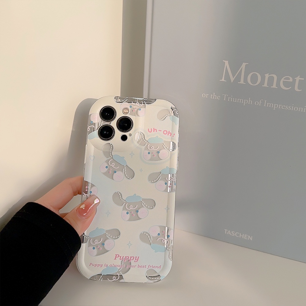 IPHONE Ins Kartun Anjing Lucu Dengan Kartu Laser Silikon Case Untuk Iphone14 11 12 13 PRO MAX Casing Cover Pelindung AT0213