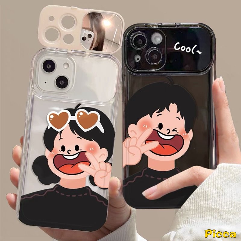 IPHONE Flip Kreatif Make Up Mirror Case Kompatibel Untuk Iphone7 8 14 Plus 11 13 12 14 Pro MAX XR X XS MAX SE Pasangan Cowok Cewek Case Dengan 3D Gelang Shockproof Soft Cover