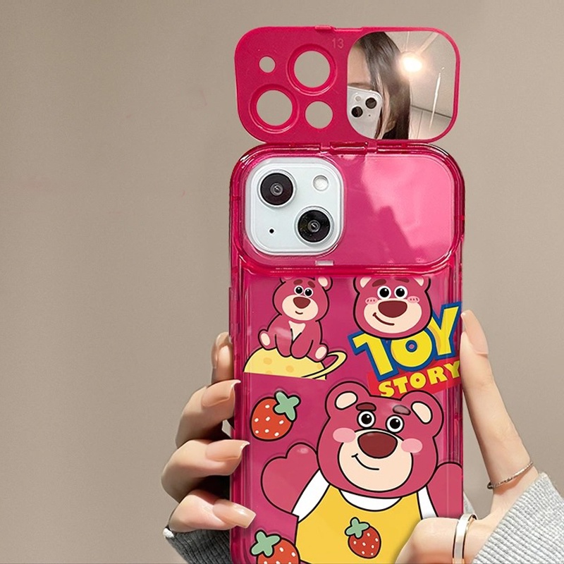 IPHONE Gelang Boneka 3D Flip Make Up Mirror Case Kompatibel Untuk Iphone11Xr 7 8 14 Plus 11 14 13 12 Pro MAX X XS MAX SE Beruang Strawberry Lucu Manyo Kartun Toy Story Shockproof Soft Cover