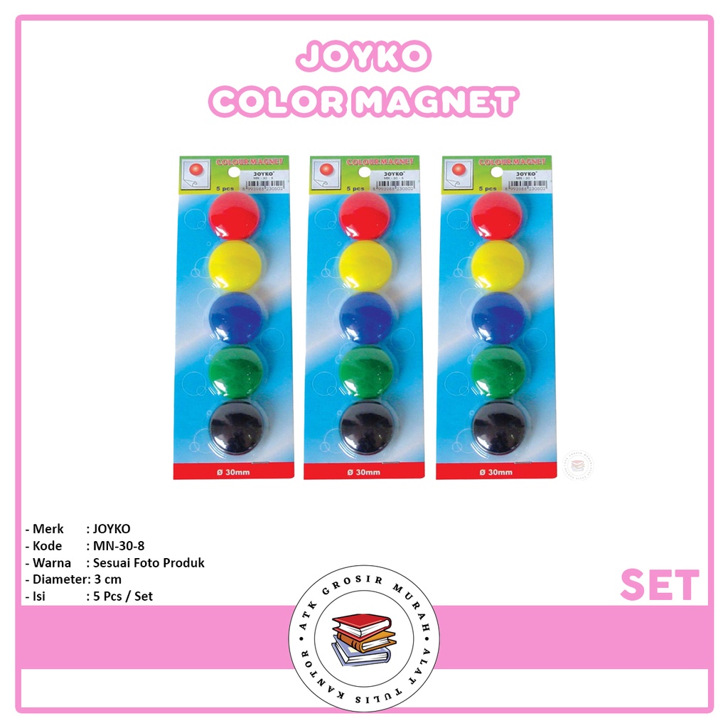 

JOYKO - Magnet Papan Tulis Whiteboard Kulkas MN-30-5 Bulat 3 cm Warna - Set