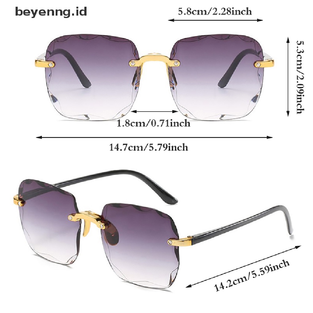 Beyen UV400 Perlindungan Square Rimless Sunglasses Untuk Wanita Berwarna Frameless Eyewear Musim Panas Vintage Transparan Gradiasi Kacamata Matahari ID