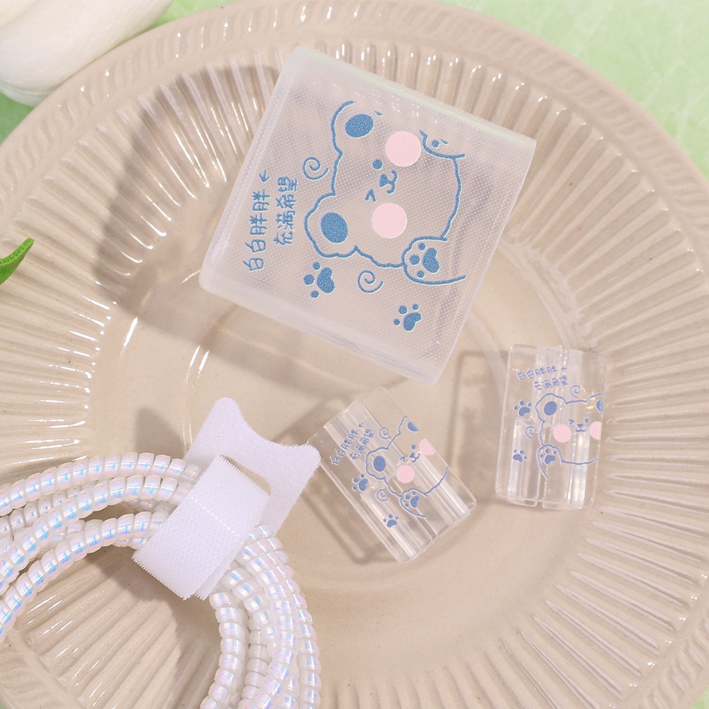 Kartun Lucu Tulip TPU Set Pelindung Kayu Manis Kuromi Doraemon Charger Pelindung Case Dengan Charging Cable Clip Cable Organiser Winder Kompatibel Untuk iPhone Adaptor 18W 20W