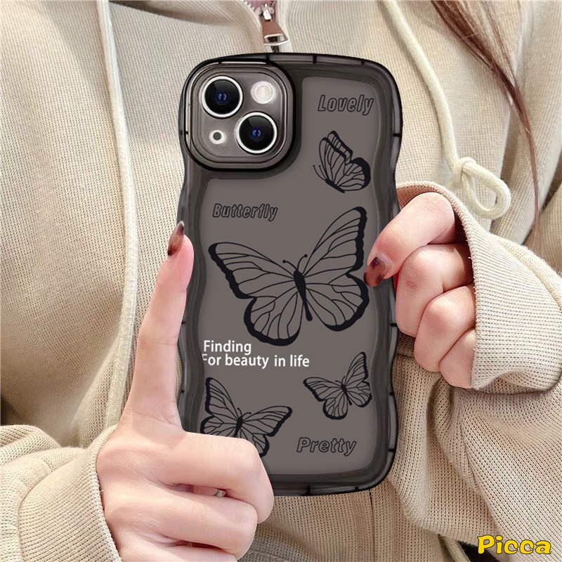 Retro Butterfly Case Untuk Samsung A14 A50 A13 A23 A12 A32 A03s A30s A21s A31 A04 A04s A20 A04E A22 A02s A50s A52 A53 A11 A52s A51 A33 Romantic Butterfly Wavy Edge Soft Tpu Case