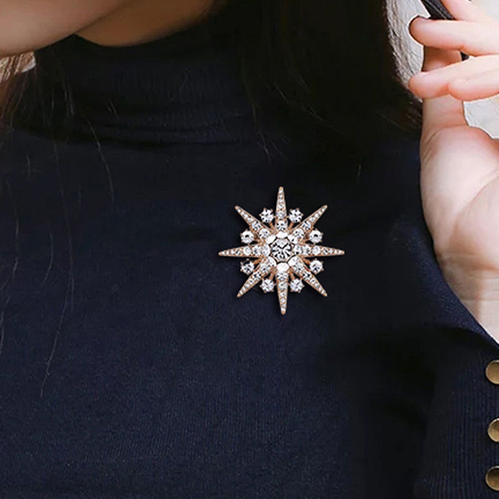 1pc Korea High-end Berlian Imitasi Perak/Emas Bros Populer Bersinar Pencocokan Aksesoris Indah Paduan Pin