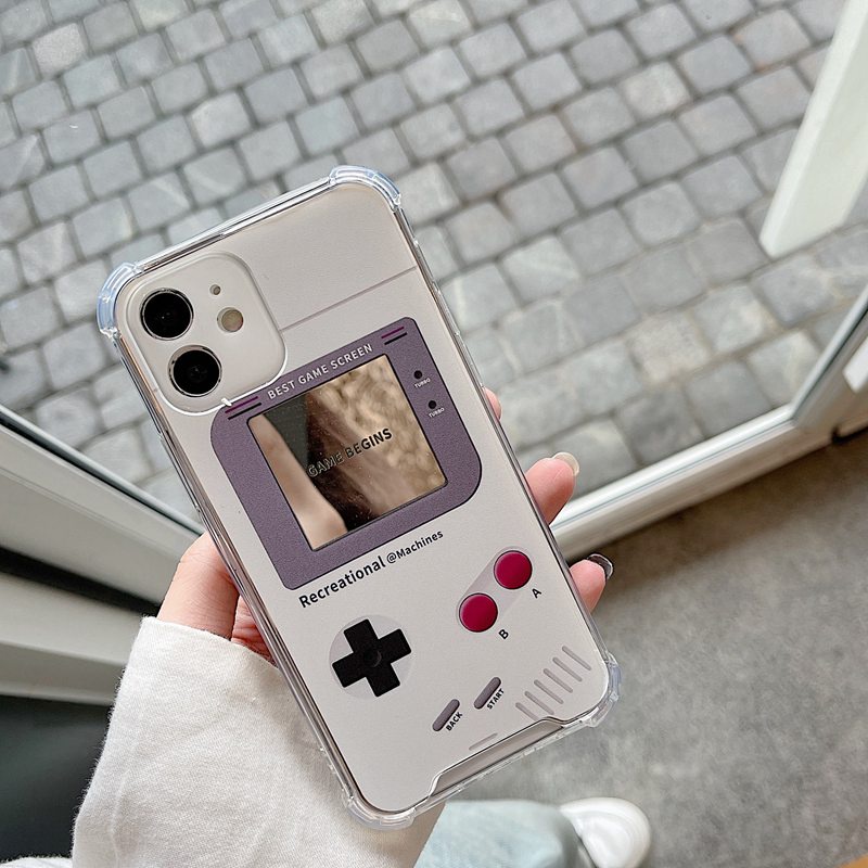 【Anti Fall Mirror】Pretty Silver Makeup Silicone Soft Case Iphone 6S 7 8 Plus X XR XS Max IPhone 11 12 13 14 Pro Max 14 Plus 7+ 8+ 12 13 mini for Women Girl Retro game console