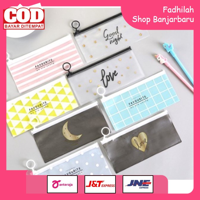 TEMPAT PENSIL PULPEN TRANSPARAN ZIPLOCK KARAKTER SERBAGUNA POUCH ZIP LOCK PENYIMPANAN KOSMETIK CASE | FADHILAH SHOP BJB