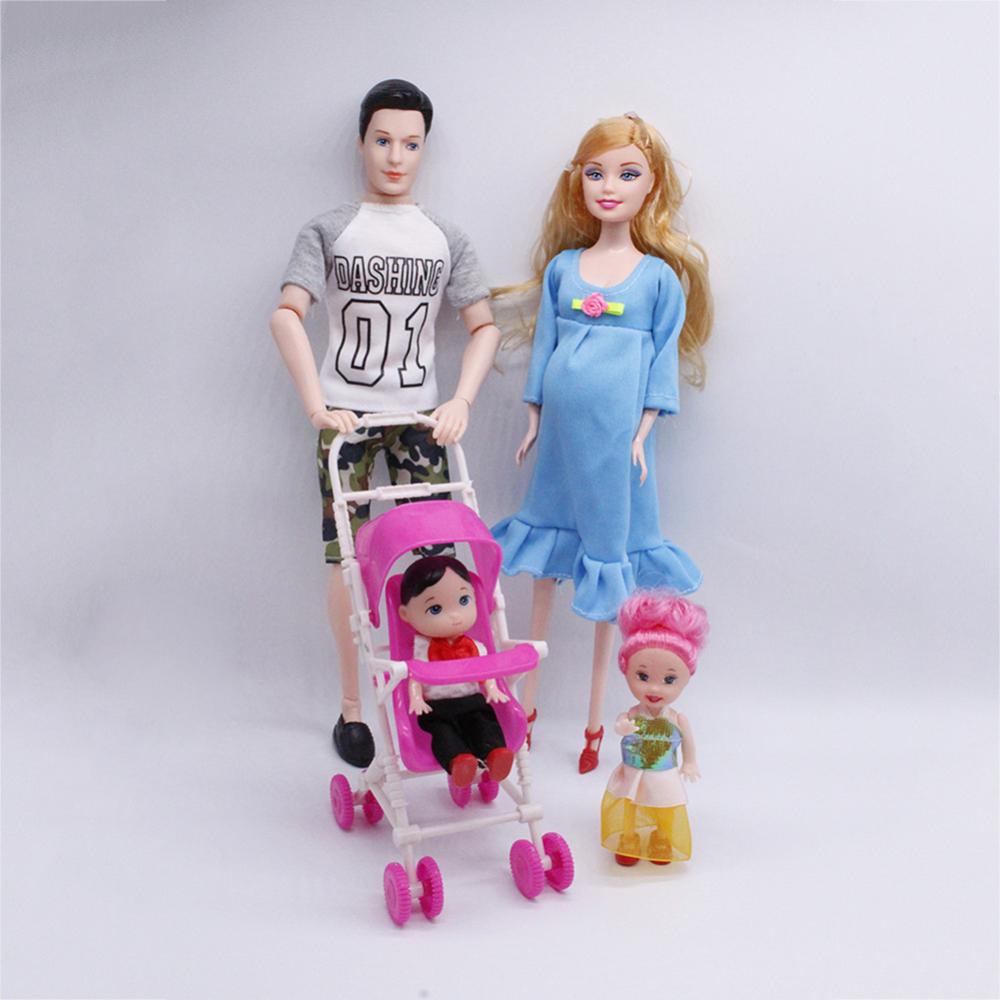 Timekey 5pcs Happy Family Kit Mainan Boneka Hamil Babyborn Ken &amp; Wife Dengan Kereta Dorong Mini Kereta Baby Doll Mainan Anak Untuk Perempuan E9M9