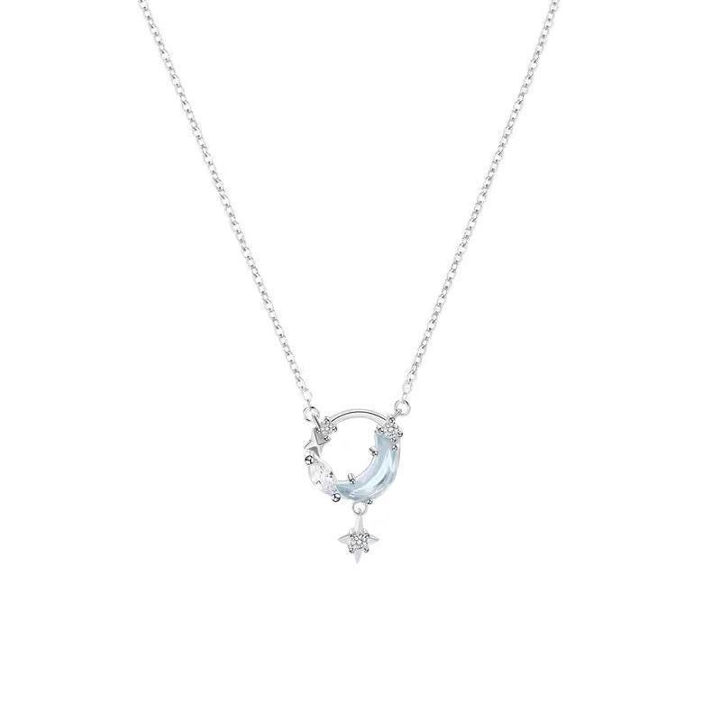 Temperamen Fashion Moonstone Star Necklace Korea Retro Ladies Star and Moon Necklace