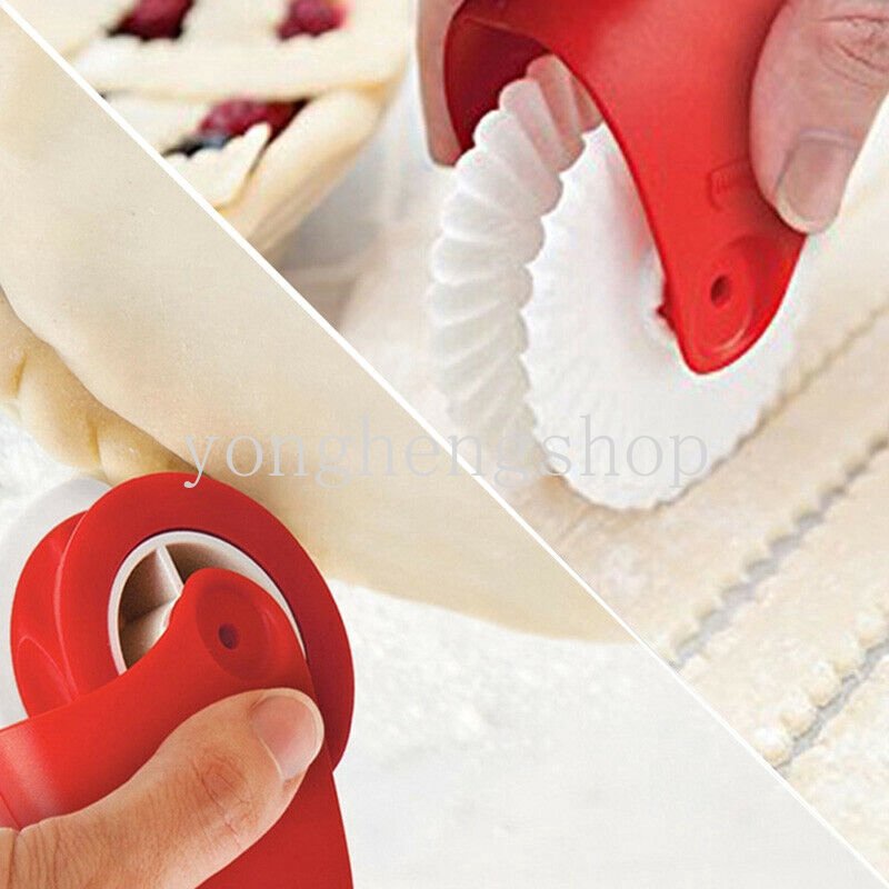 Pastry Cutting Wheel Dough Lattice Cutter Pizza Pie Curling Wheel Roller Pemotong Mie DIY Alat Baking Cetakan Embos Dapur Bakeware